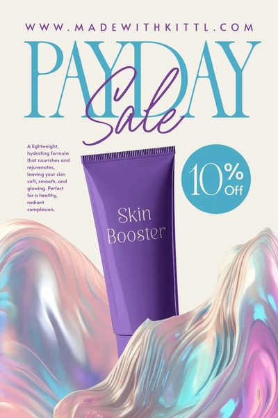 skin booster, face serum, skincare treatment, hydrating serum, skin care product, facial treatment, beauty serum, sale promotion, modern typography, luxurious, purple, blue, pink