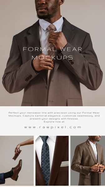 suit mockup, formal wear mockup, menswear mockup, business suit template, apparel mockup, clothing mockup, new arrival, brand awareness, editorial, lifestyle, luxurious, trustworthy, brown, neutral