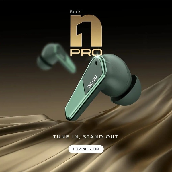 A high-end teaser creative featuring wireless earbuds suspended over a silk-like fabric with premium gold branding.