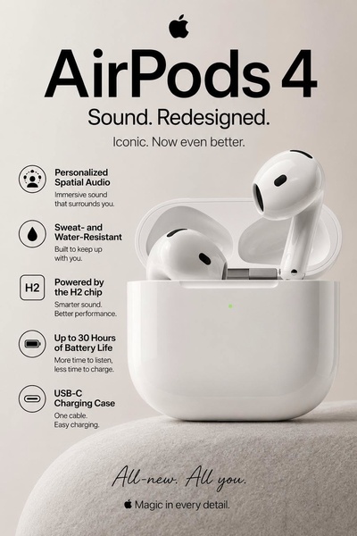 A high-contrast, clean promotional graphic highlighting five key product specifications with a central hero image of the charging case and earbuds.