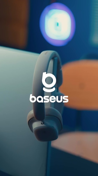 A clean, studio-lit, vertical product shot of wireless headphones positioned against a moody, blurred office background to create a premium aesthetic.