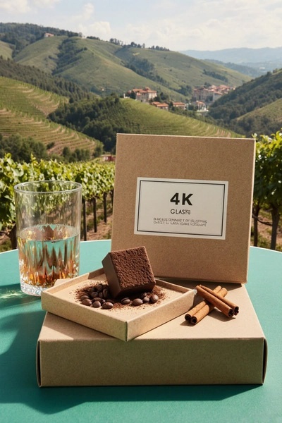 A high-end, minimalist presentation of a chocolate bar styled in a rustic, outdoor vineyard setting to emphasize organic quality.