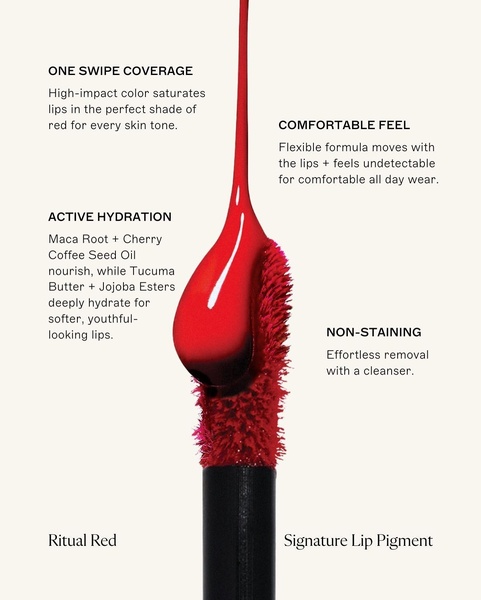 lip pigment, liquid lipstick, lip color, lip stain, lip gloss, lip makeup, product launch, brand awareness, minimalist, editorial, luxurious, bold, neutral, red, black