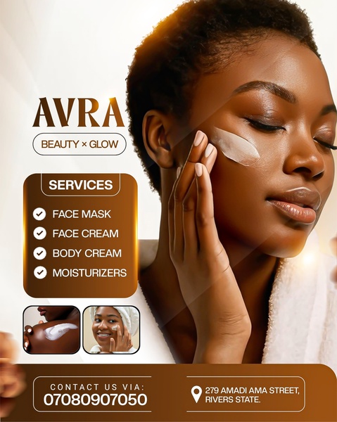 A clean, service-oriented ad creative highlighting skincare offerings with a premium, glowing aesthetic and clear contact information.