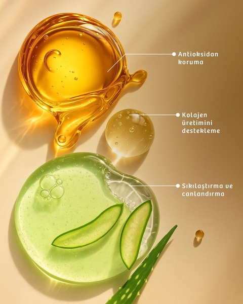 face serum, skin serum, facial oil, aloe vera gel, collagen serum, antioxidant serum, skincare serum, brand awareness, product launch, flat lay, minimalist, fresh, calm, yellow, green, neutral