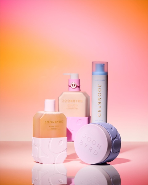 body wash, body lotion, body serum, skincare products, beauty bottles, bestseller push, minimalist, playful, fresh, pink, orange, purple