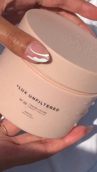 body scrub, exfoliating polish, body polish, exfoliator, skincare, product demo, lifestyle, calm, luxurious, neutral, pastel