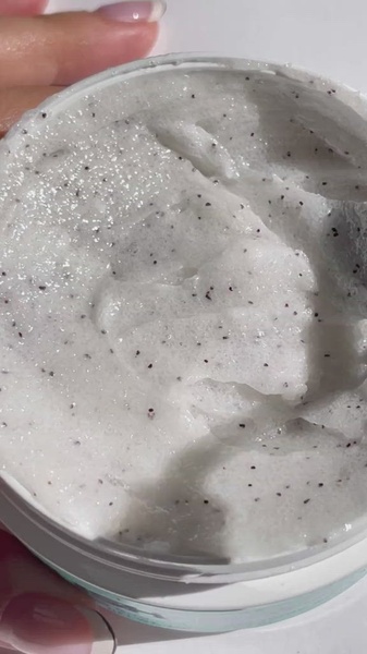 body scrub, exfoliating scrub, sugar scrub, skincare product, bath product, product demo, ugc style, lifestyle, fresh, calm, neutral