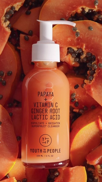 face cleanser, facial wash, exfoliating cleanser, face soap, skincare cleanser, bestseller push, minimalist, flat lay, fresh, calm, orange, neutral