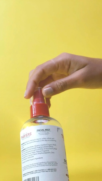 facial mist, witch hazel spray, face toner spray, skincare mist, refreshing face mist, product demo, lifestyle, minimalist, fresh, playful, yellow