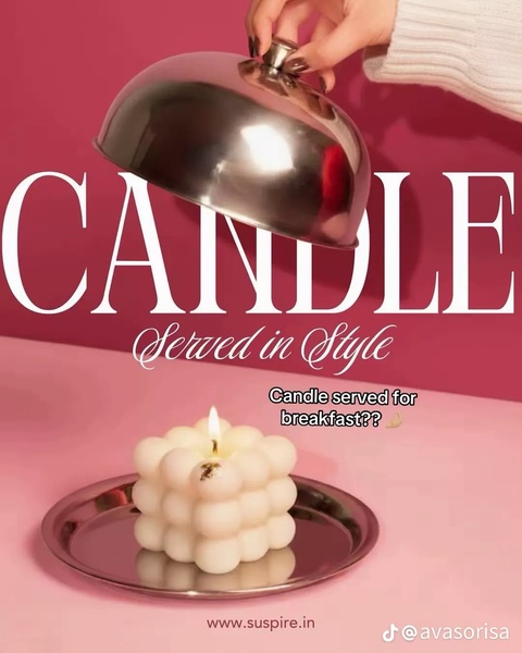decorative candle, scented candle, bubble candle, novelty candle, aesthetic candle, soy candle, product launch, brand awareness, editorial, modern typography, playful, luxurious, pink, neutral