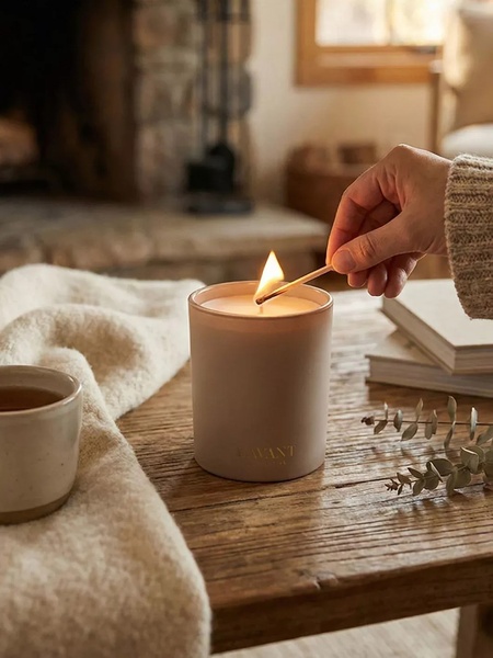 scented candle, container candle, luxury candle, aroma candle, home fragrance candle, brand awareness, lifestyle, calm, warm, neutral, brown